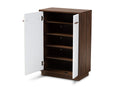 Kamal Two-Tone White and Walnut Finished 5-Shelf Wood Entryway Shoe Cabinet Baxton