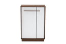 Kamal Two-Tone White and Walnut Finished 5-Shelf Wood Entryway Shoe Cabinet Baxton