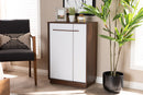 Kamal Two-Tone White and Walnut Finished 5-Shelf Wood Entryway Shoe Cabinet Baxton