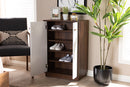 Kamal Two-Tone White and Walnut Finished 5-Shelf Wood Entryway Shoe Cabinet Baxton