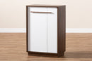 Kamal Two-Tone White and Walnut Finished 5-Shelf Wood Entryway Shoe Cabinet Baxton