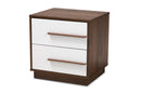 Kamal Two-Tone White and Walnut Finished 2-Drawer Wood Nightstand Baxton