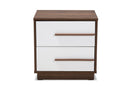 Kamal Two-Tone White and Walnut Finished 2-Drawer Wood Nightstand Baxton