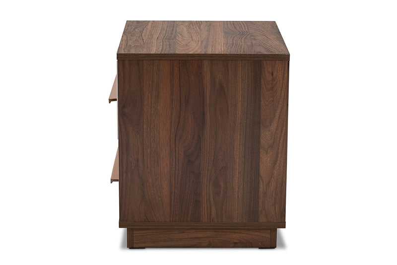 Kamal Mid-Century Modern Two-Tone White and Walnut Finished 2-Drawer Wood Nightstand