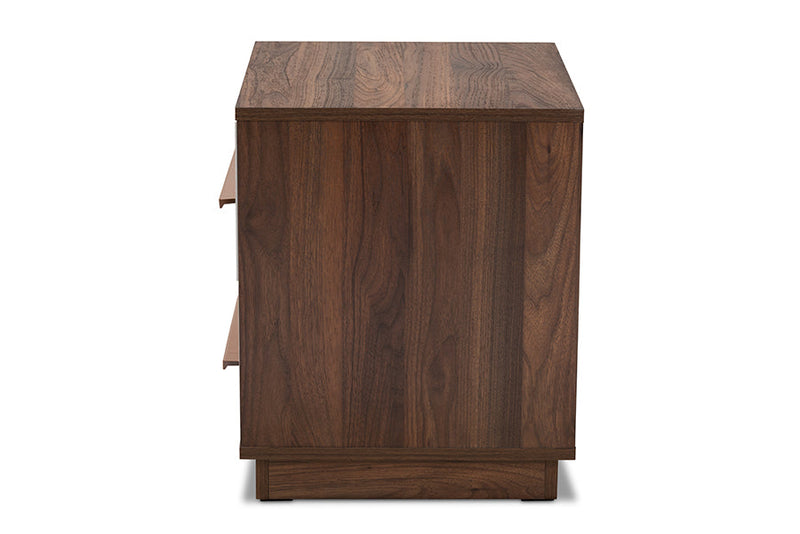 Kamal Two-Tone White and Walnut Finished 2-Drawer Wood Nightstand Baxton