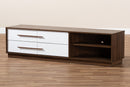 Kamal Two-Tone White and Walnut Finished 4-Drawer Wood TV Stand Baxton