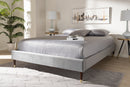 Terah Charcoal Velvet Fabric Full Size Wood Platform Bed w/Gold-Tone Leg Tips Baxton