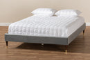 Terah Charcoal Velvet Fabric Full Size Wood Platform Bed w/Gold-Tone Leg Tips Baxton