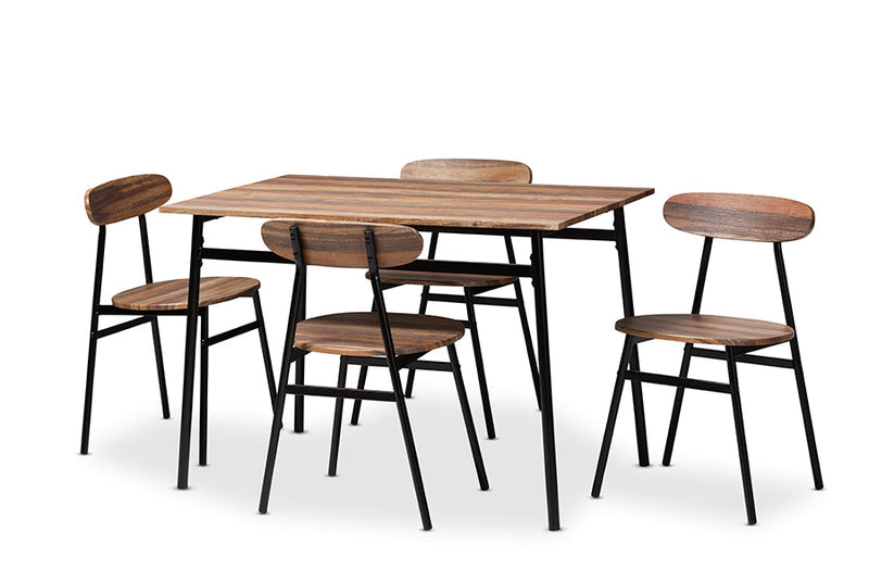 Romina Brown Wood Finished Matte Black Frame 5-Piece Dining Set Baxton