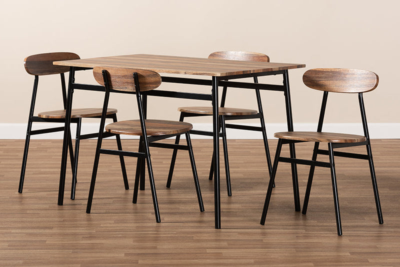 Romina Brown Wood Finished Matte Black Frame 5-Piece Dining Set Baxton