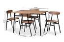Romina Brown Wood Finished Matte Black Frame 5-Piece Dining Set Baxton