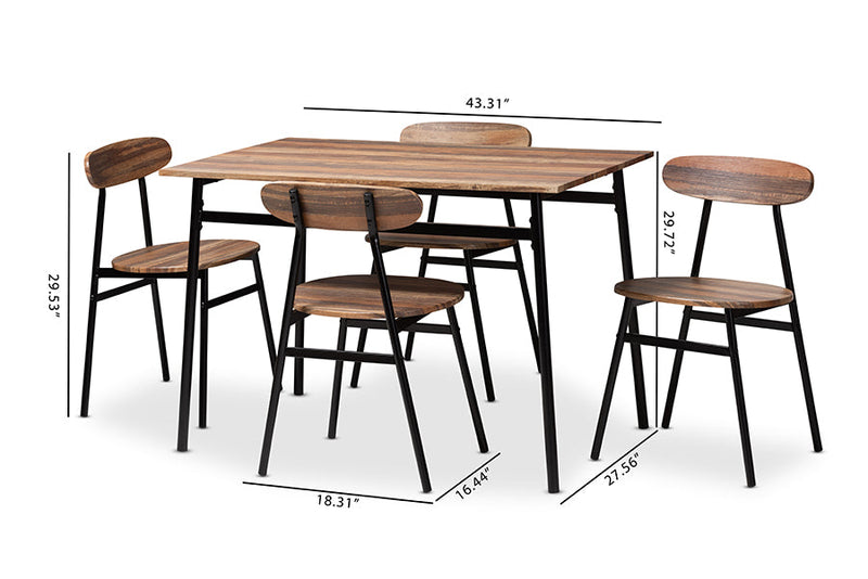 Romina Brown Wood Finished Matte Black Frame 5-Piece Dining Set Baxton