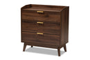 Linus Walnut Brown Finished 3-Drawer Wood Chest Baxton