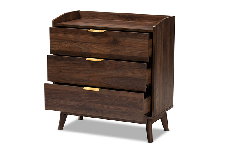 Linus Mid-Century Modern Walnut Brown Finished 3-Drawer Wood Chest