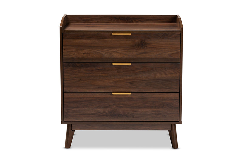 Linus Mid-Century Modern Walnut Brown Finished 3-Drawer Wood Chest