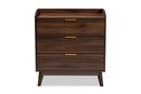 Linus Walnut Brown Finished 3-Drawer Wood Chest Baxton