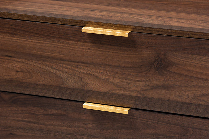 Linus Walnut Brown Finished 3-Drawer Wood Chest Baxton