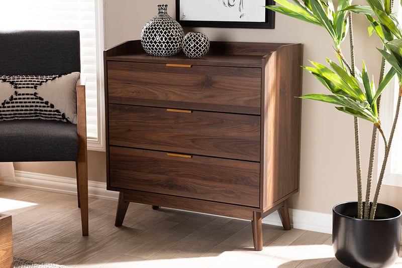 Linus Mid-Century Modern Walnut Brown Finished 3-Drawer Wood Chest