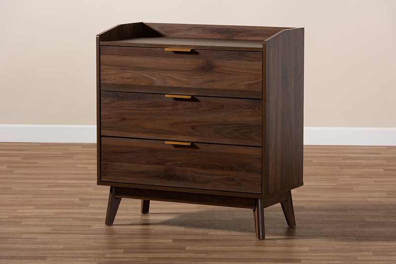 Linus Mid-Century Modern Walnut Brown Finished 3-Drawer Wood Chest