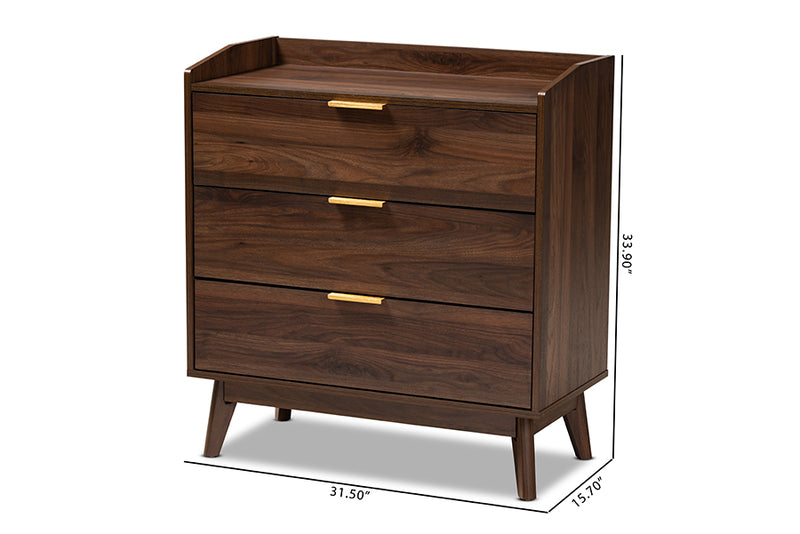 Linus Mid-Century Modern Walnut Brown Finished 3-Drawer Wood Chest