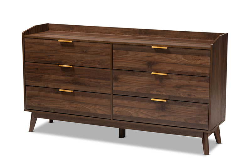 Linus Mid-Century Modern Walnut Brown Finished 6-Drawer Wood Dresser