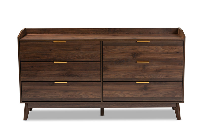 Linus Mid-Century Modern Walnut Brown Finished 6-Drawer Wood Dresser