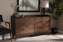 Linus Walnut Brown Finished 6-Drawer Wood Dresser Baxton