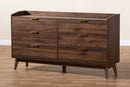 Linus Walnut Brown Finished 6-Drawer Wood Dresser Baxton