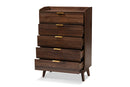 Linus Walnut Brown Finished 5-Drawer Wood Chest Baxton