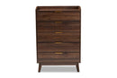 Linus Walnut Brown Finished 5-Drawer Wood Chest Baxton