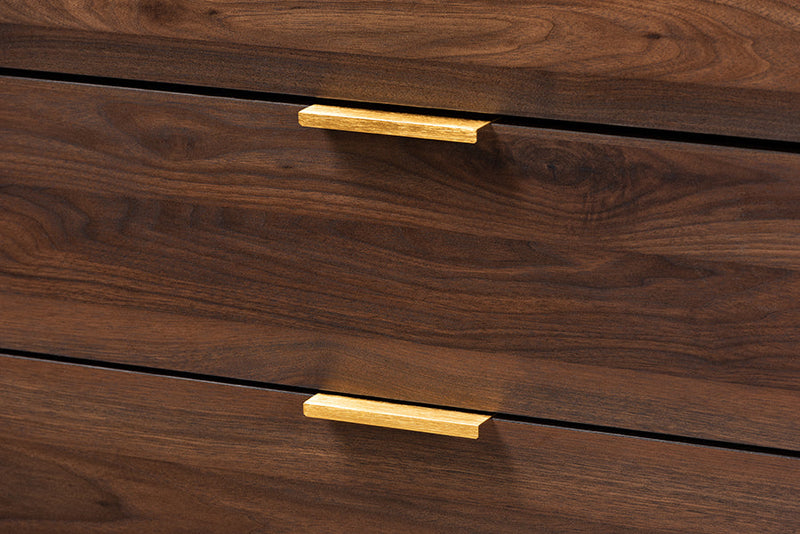 Linus Walnut Brown Finished 5-Drawer Wood Chest Baxton