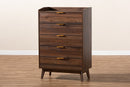 Linus Walnut Brown Finished 5-Drawer Wood Chest Baxton