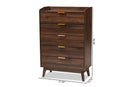 Linus Walnut Brown Finished 5-Drawer Wood Chest Baxton