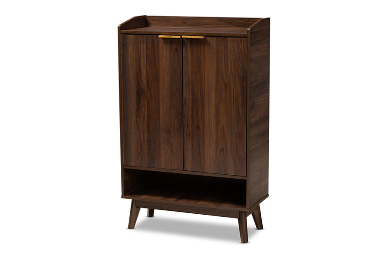 Linus Mid-Century Modern Walnut Brown Finished 5-Shelf Wood Entryway Shoe Cabinet