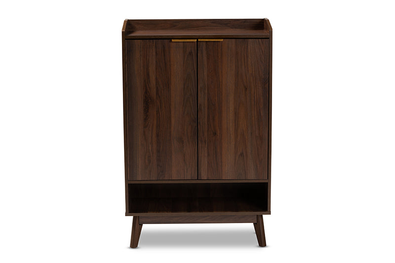 Linus Mid-Century Modern Walnut Brown Finished 5-Shelf Wood Entryway Shoe Cabinet