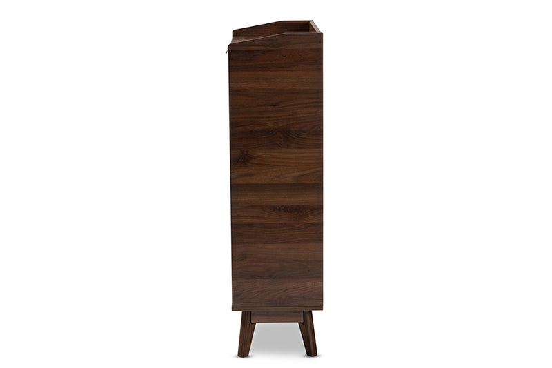 Linus Mid-Century Modern Walnut Brown Finished 5-Shelf Wood Entryway Shoe Cabinet