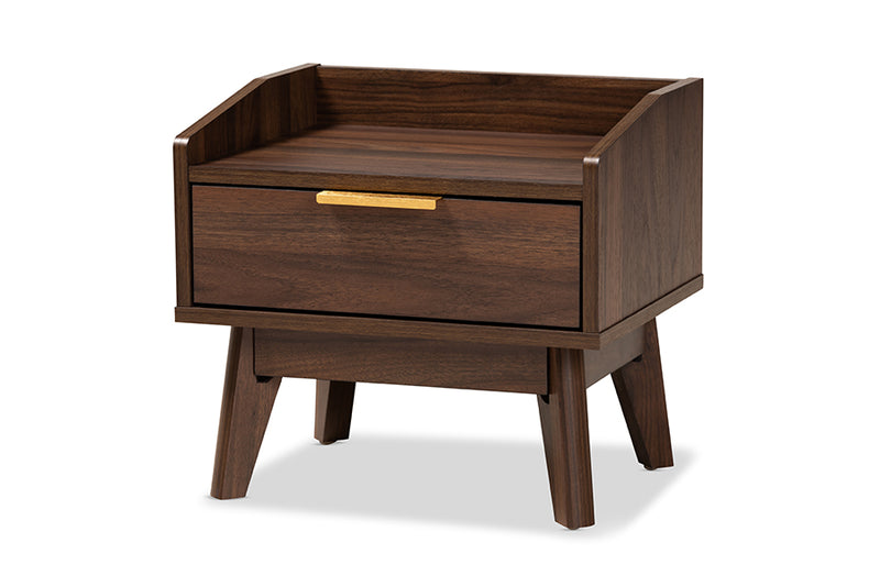 Linus Mid-Century Modern Walnut Brown Finished 1-Drawer Wood Nightstand