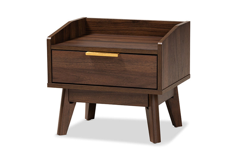 Linus Walnut Brown Finished 1-Drawer Wood Nightstand Baxton