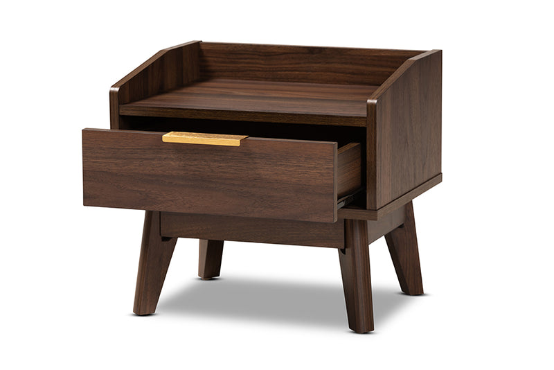 Linus Mid-Century Modern Walnut Brown Finished 1-Drawer Wood Nightstand