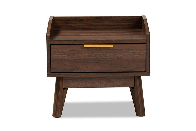 Linus Walnut Brown Finished 1-Drawer Wood Nightstand Baxton