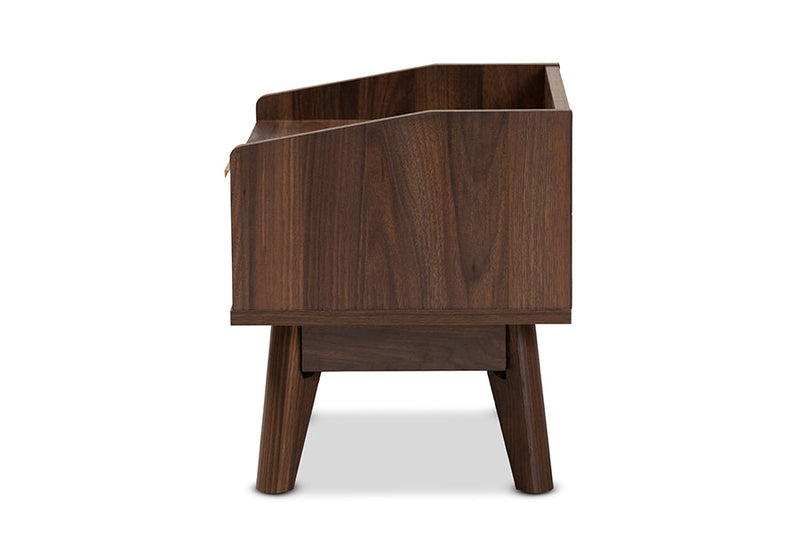 Linus Walnut Brown Finished 1-Drawer Wood Nightstand Baxton