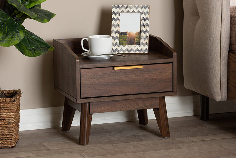 Linus Walnut Brown Finished 1-Drawer Wood Nightstand Baxton