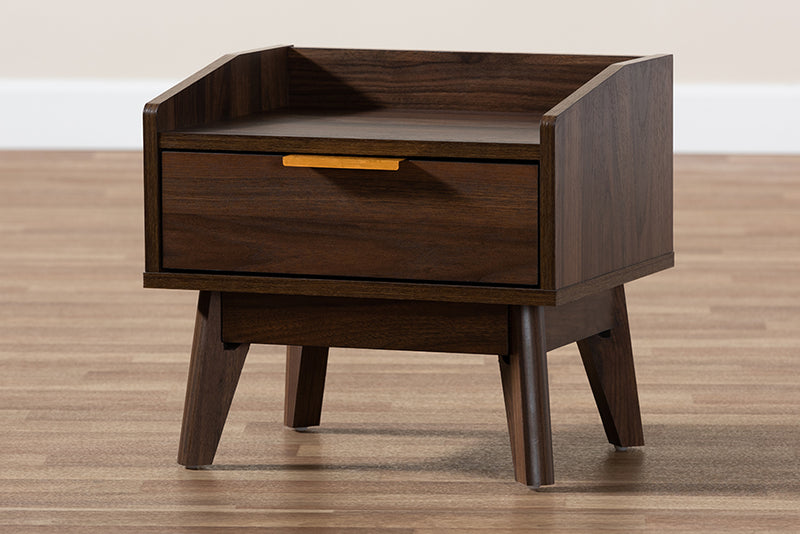 Linus Mid-Century Modern Walnut Brown Finished 1-Drawer Wood Nightstand