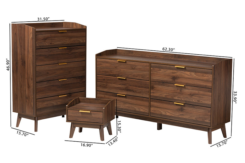 Linus Mid-Century Modern Walnut Brown Finished Wood 3-Piece Storage Set