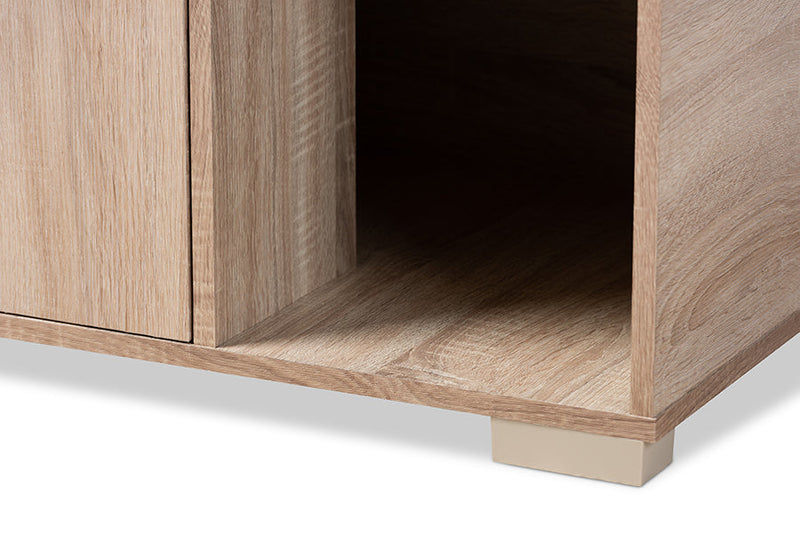 Sante Oak Finished 2-Door Wood Cat Litter Box Cover House Baxton