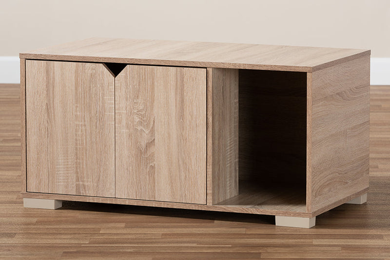 Sante Oak Finished 2-Door Wood Cat Litter Box Cover House Baxton