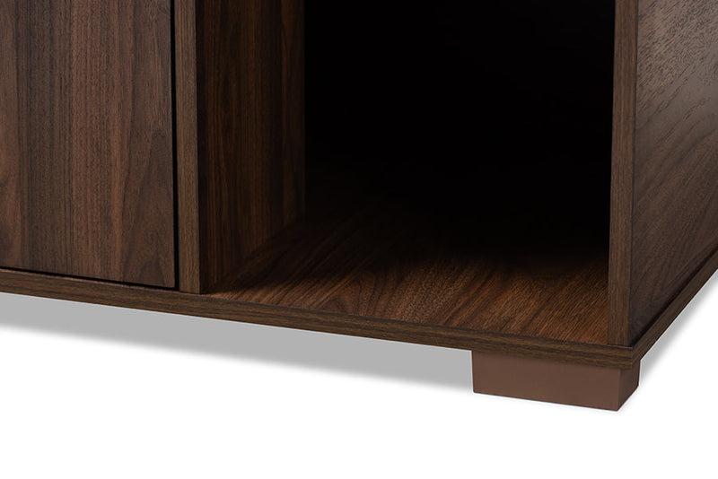 Sante Walnut Brown Finished 2-Door Wood Cat Litter Box Cover House Baxton