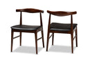 Marquetterie Black Faux Leather Upholstered Walnut Dining Chair Set of 2 Baxton