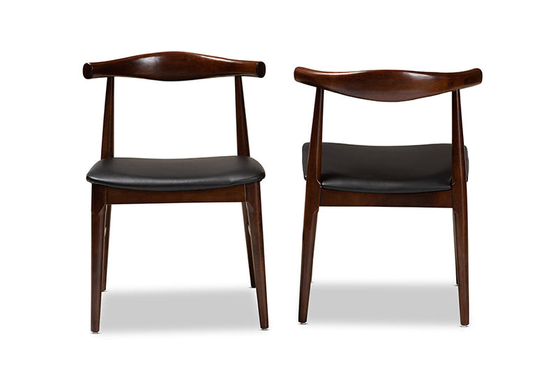 Marquetterie Black Faux Leather Upholstered Walnut Dining Chair Set of 2 Baxton
