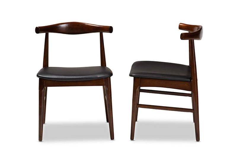 Marquetterie Black Faux Leather Upholstered Walnut Dining Chair Set of 2 Baxton